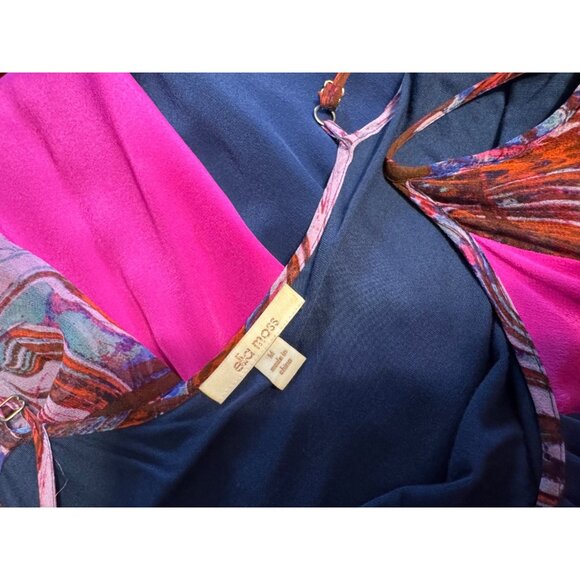 Ella Moss Silk Maxi Dress M Medium Tiered Sleeveless Flowy Pinks Purples Belted - Picture 13 of 15